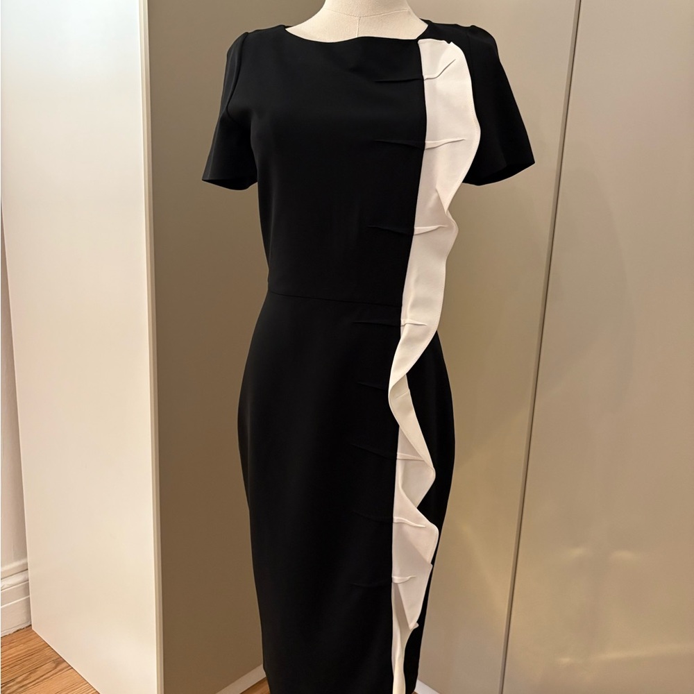 Valentino Black and White Asymmetrical Ruffled Sheath Dress